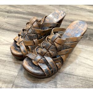 Bed Stu Gina Brown Leather Wedge Sandals Size 9